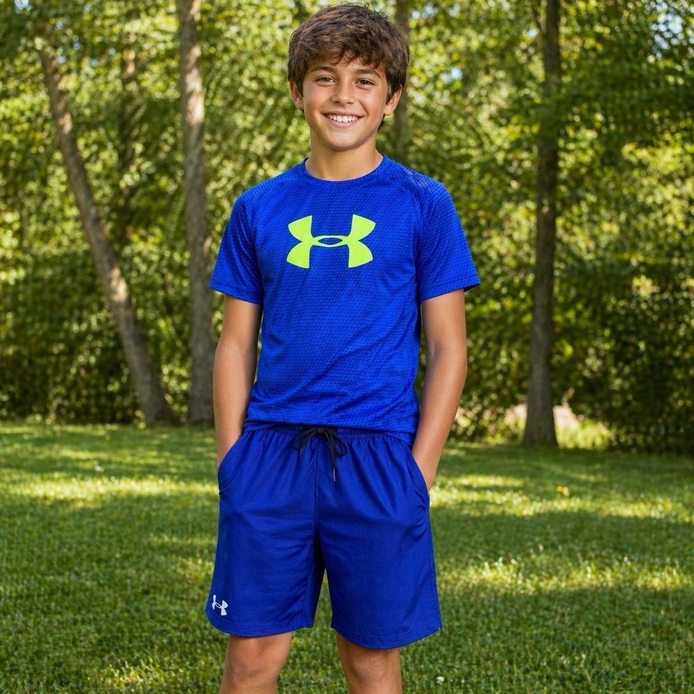 Under Armour Shirt Shorts Tee Set YLG 14 Camo Activewear Athletic Gymcore Sporty